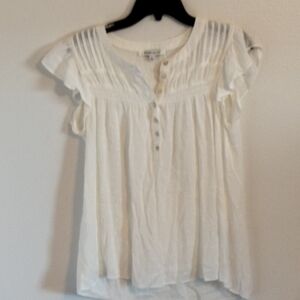 Rose + Olive Cottage core Boho Off White Flutter Sleeve Blouse Size Small